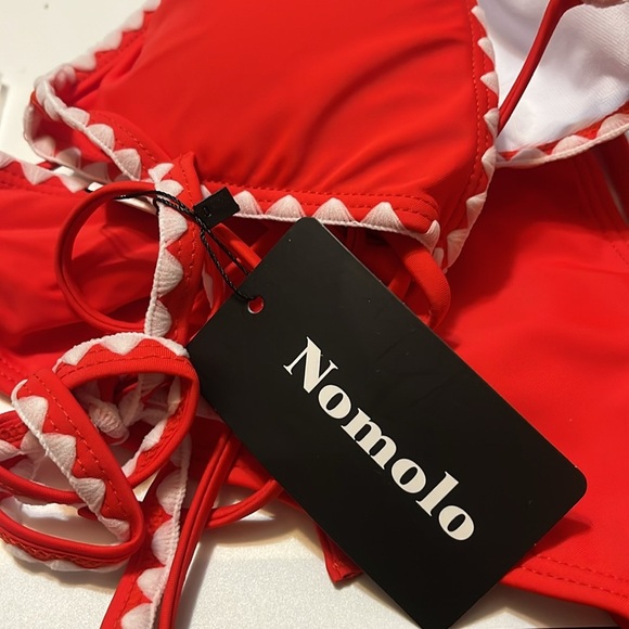 Nomolo Red Bikini Set with Cream Trim Sz Small Women - Picture 6 of 7